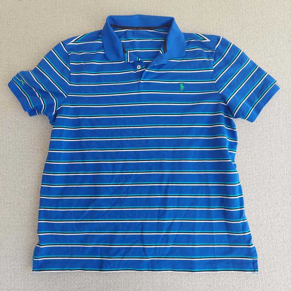 Polo Ralph Lauren‎ RLX Mens Blue Striped Performance Golf Polo Shirt Size XL